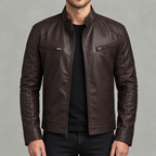 Men’s Leather Jacket – Stand Collar Motorcycle Biker Jacket