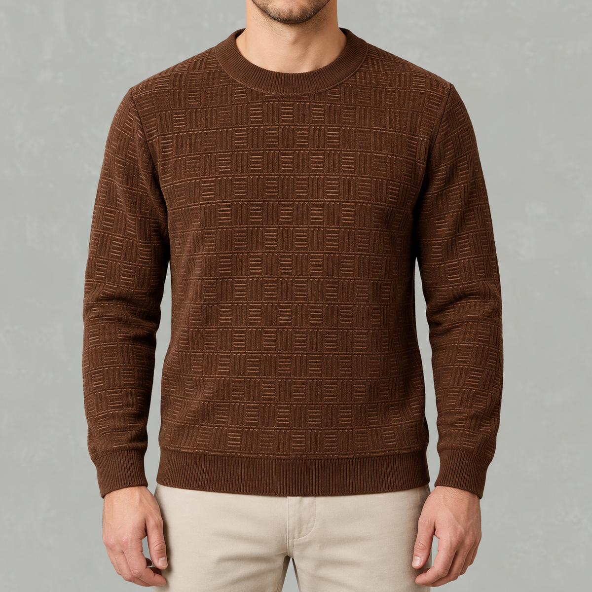 Men’s Jacquard Jumper – Fleece Lined Thick Knit Pullover