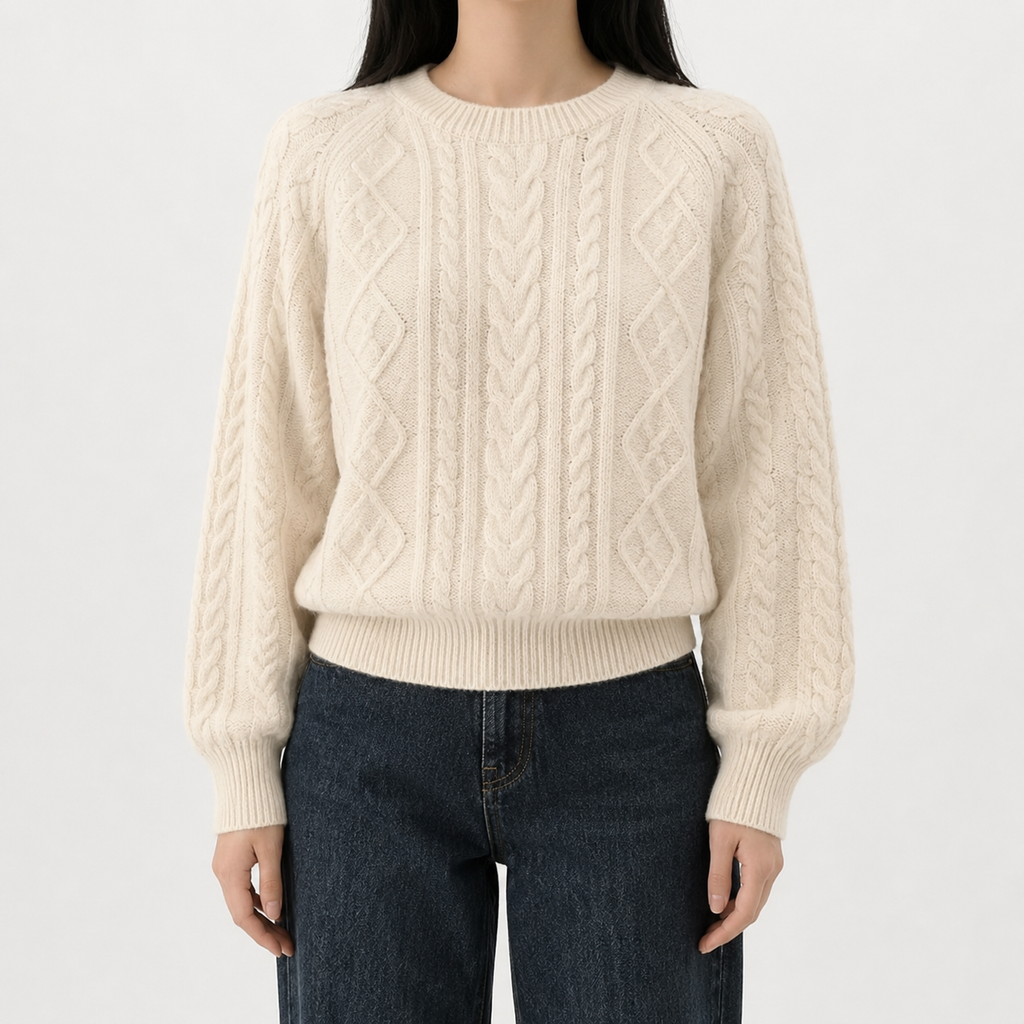 Women’s Cable Knit Jumper – French-Inspired Twist Knit Crew Neck Pullover