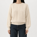 Women’s Cable Knit Jumper – French-Inspired Twist Knit Crew Neck Pullover