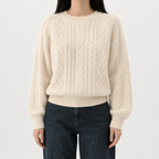 Women’s Cable Knit Jumper – French-Inspired Twist Knit Crew Neck Pullover