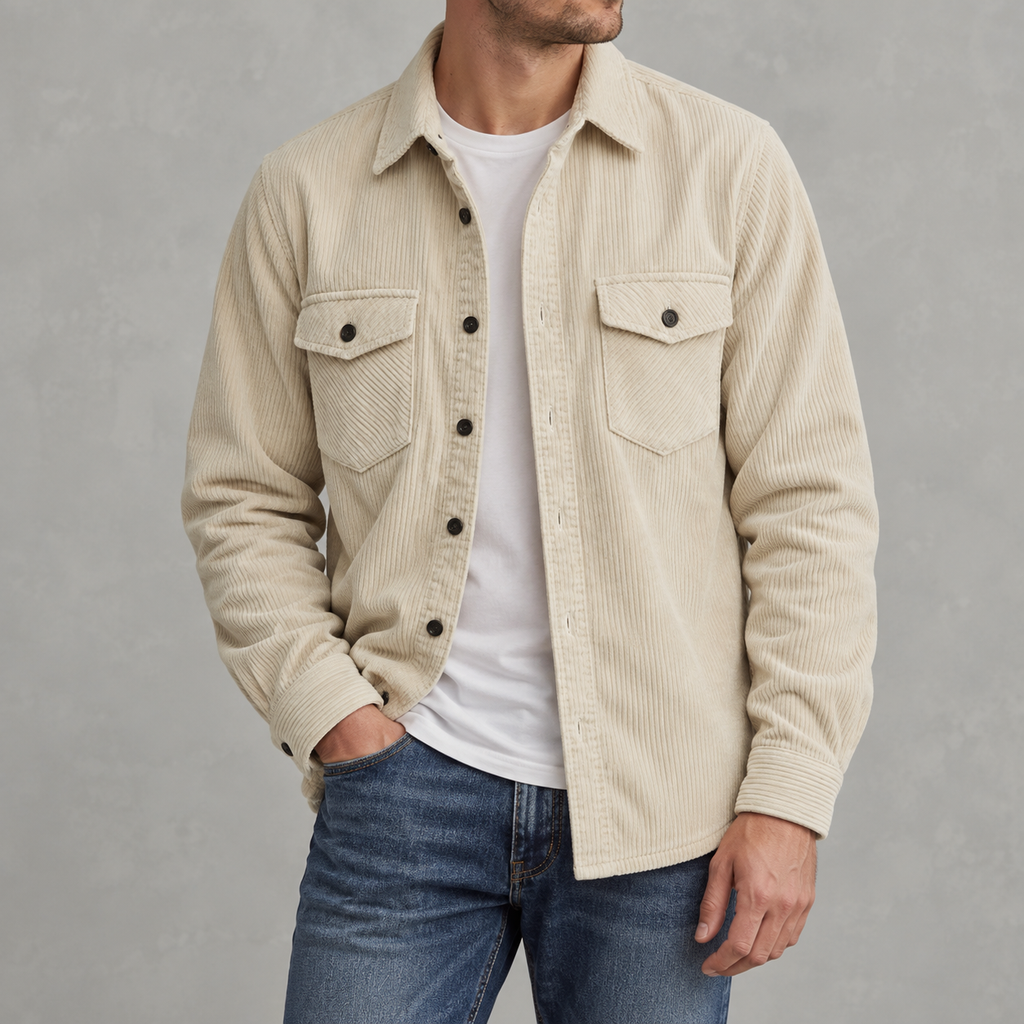 Men’s Corduroy Shirt Jacket – Plus Size Long Sleeve Lapel Shacket