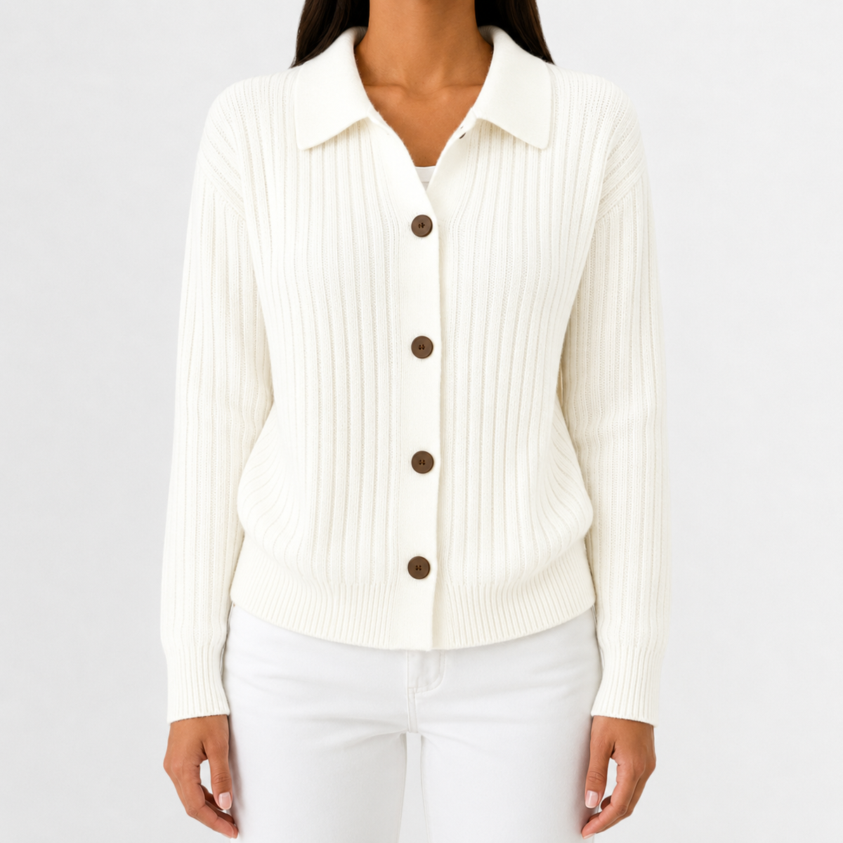 Women’s Knitted Cardigan – Long Sleeve Button Front Jumper
