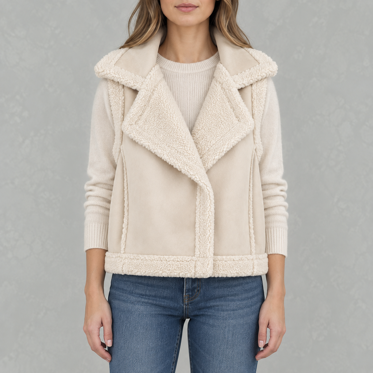 Women’s Fleece Waistcoat – Loose Fit Sleeveless Wool Style Gilet