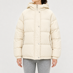 Women’s Puffer Jacket – Hooded Padded Winter Coat with Faux Two-Piece Layered Design