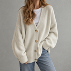 Women’s V Neck Cardigan – Solid Colour Vertical Stripe Knitted Jumper