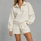 Women’s Quarter Zip Sweatshirt – Sporty Long Sleeve Top and Shorts Two-Piece Set