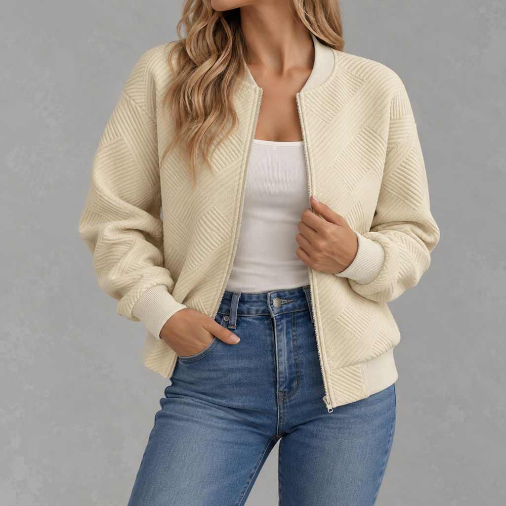 Women’s Baseball Jacket – Solid Colour Zip Up Jacket with Stand Collar
