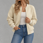 Women’s Baseball Jacket – Solid Colour Zip Up Jacket with Stand Collar