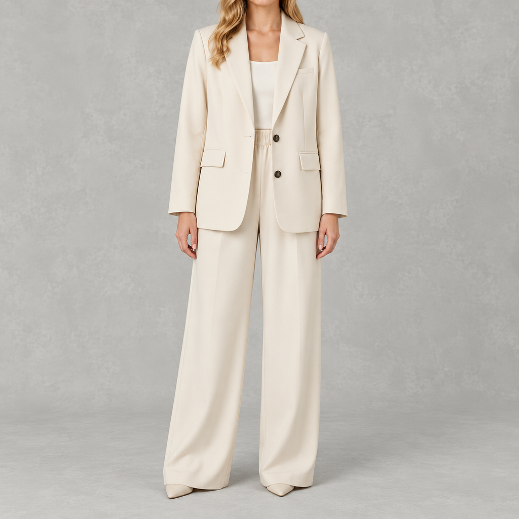 Women’s Wide Leg Suit – Casual Blazer and Trousers Two-Piece Set