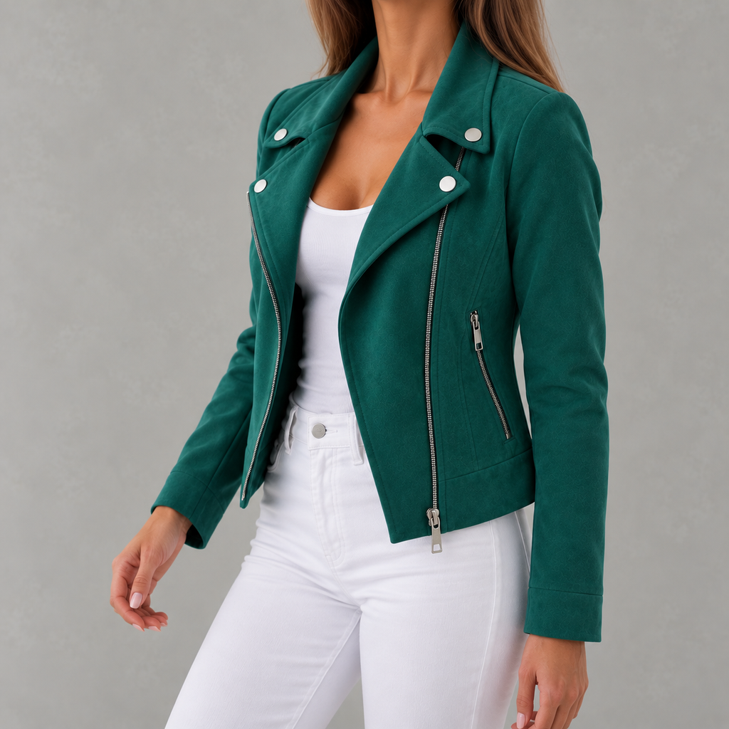Women’s Slim Fit Jacket – Short Lapel Collar Zip Up Jacket