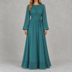 Women’s Waist-Cinching Dress – Long Sleeve Fitted Midi Dress