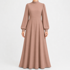 Women’s Maxi Dress – High Waist Lantern Sleeve Long Dress