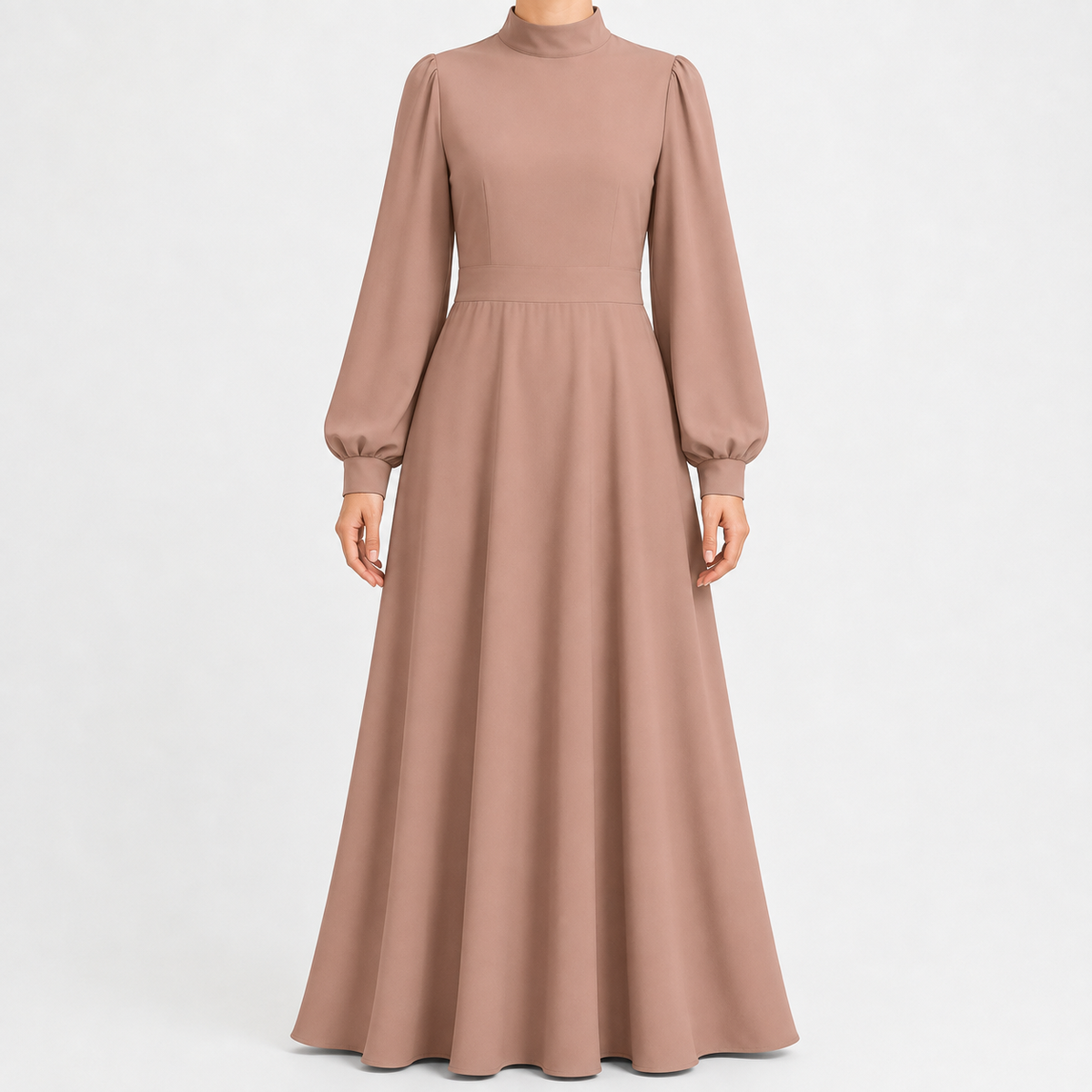 Women’s Maxi Dress – High Waist Lantern Sleeve Long Dress