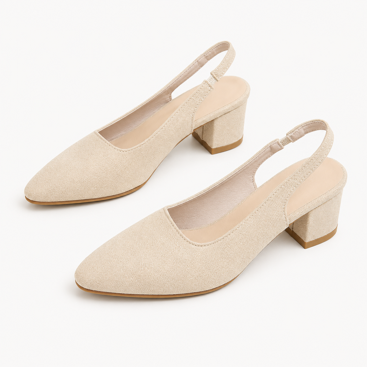 Women’s Suede Heels – Pointed Toe Chunky Heel Court Shoes