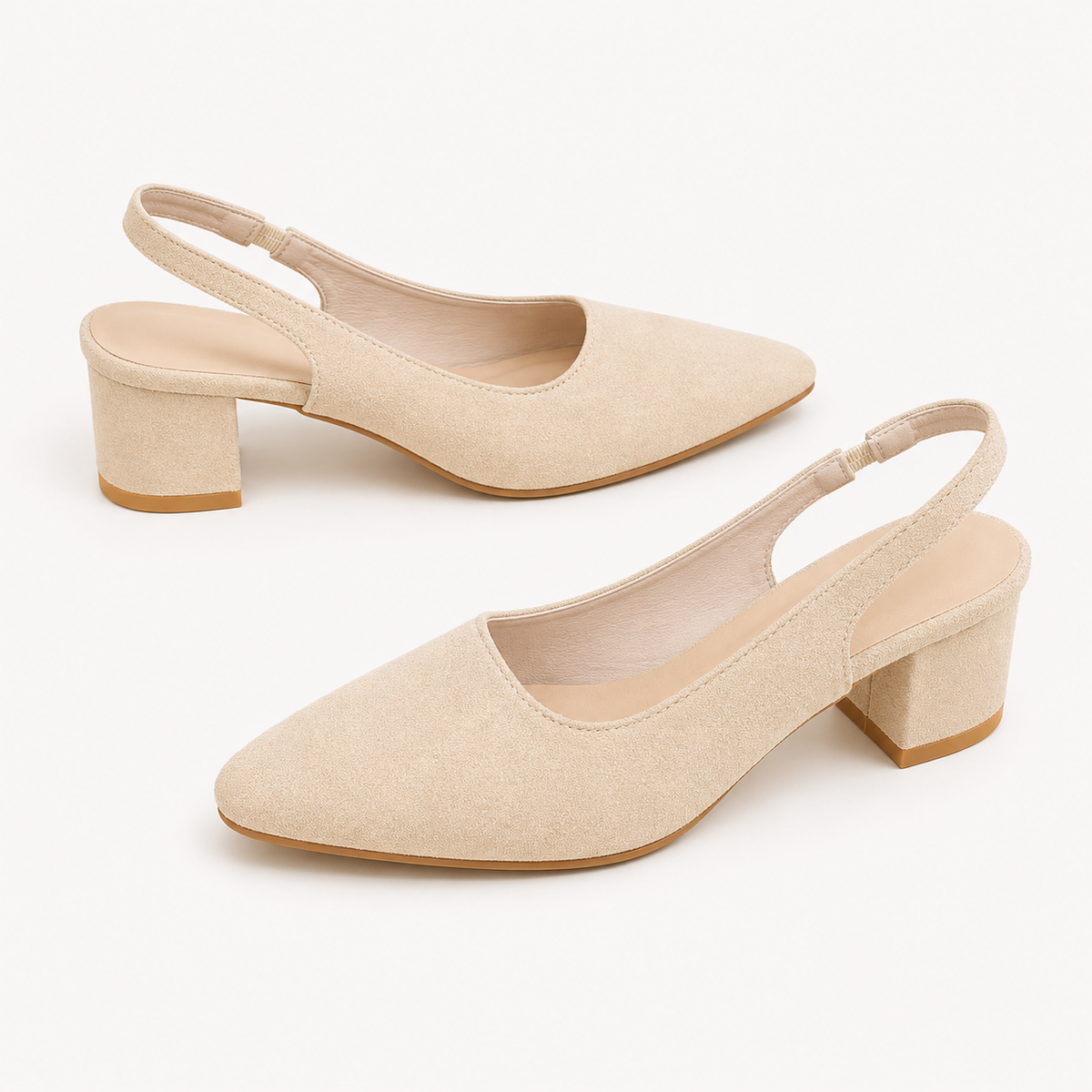 Women’s Suede Heels – Pointed Toe Chunky Heel Court Shoes