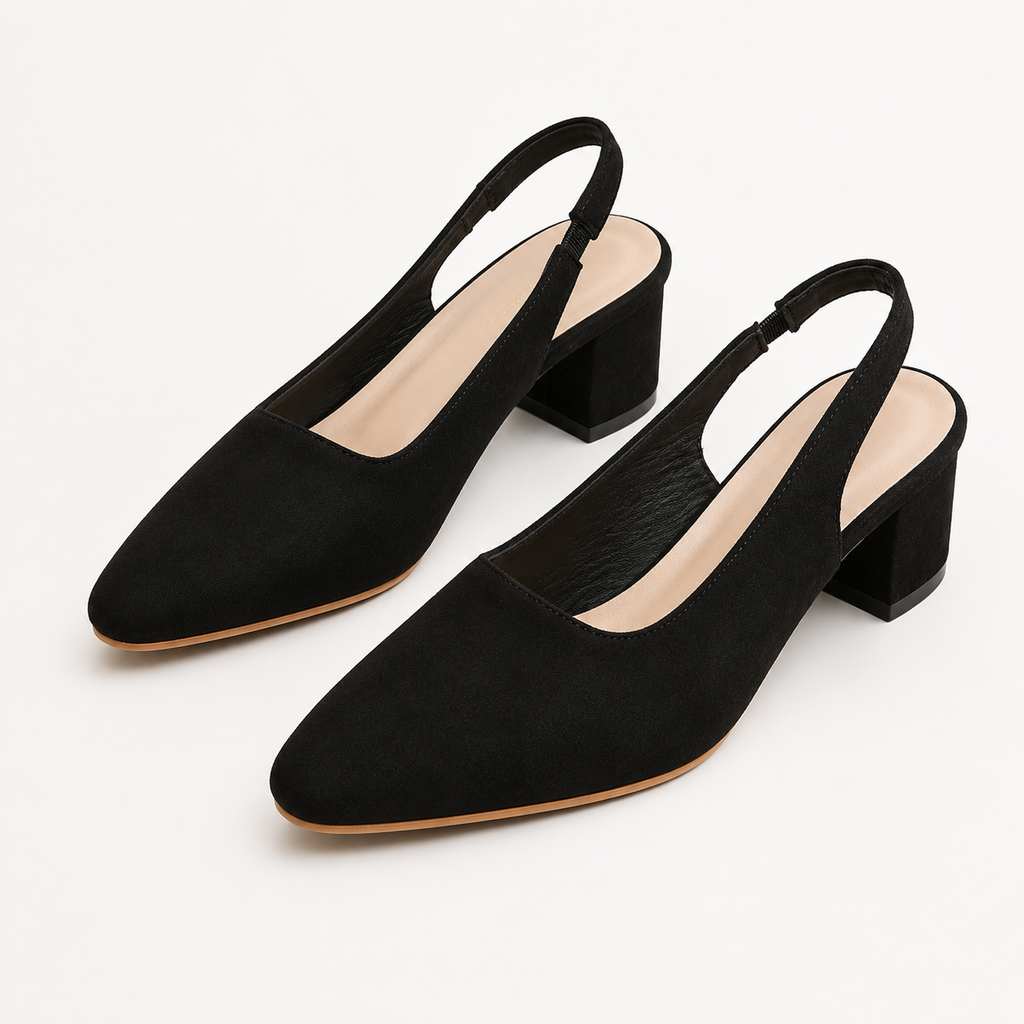 Women’s Suede Heels – Pointed Toe Chunky Heel Court Shoes