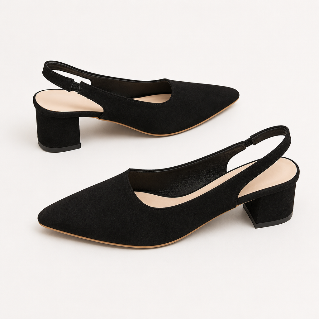 Women’s Suede Heels – Pointed Toe Chunky Heel Court Shoes