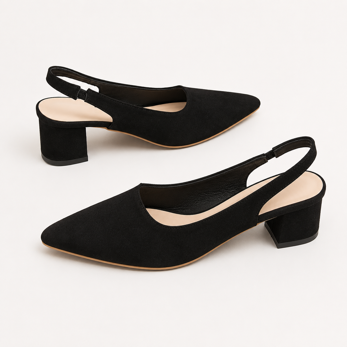 Women’s Suede Heels – Pointed Toe Chunky Heel Court Shoes
