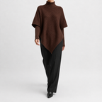 Women’s Asymmetric Jumper – Elegant Knitted Long Sleeve Pullover with Draped Hem