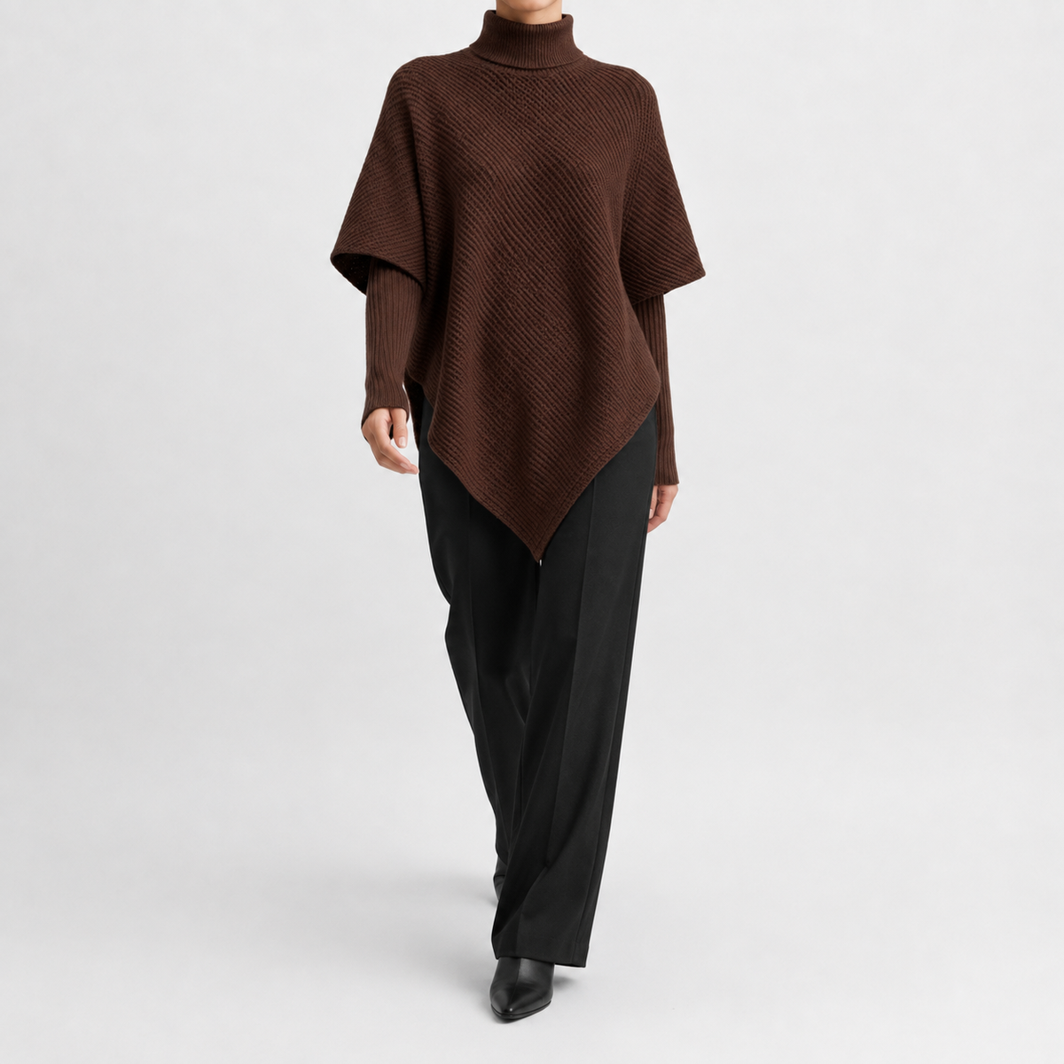 Women’s Asymmetric Jumper – Elegant Knitted Long Sleeve Pullover with Draped Hem