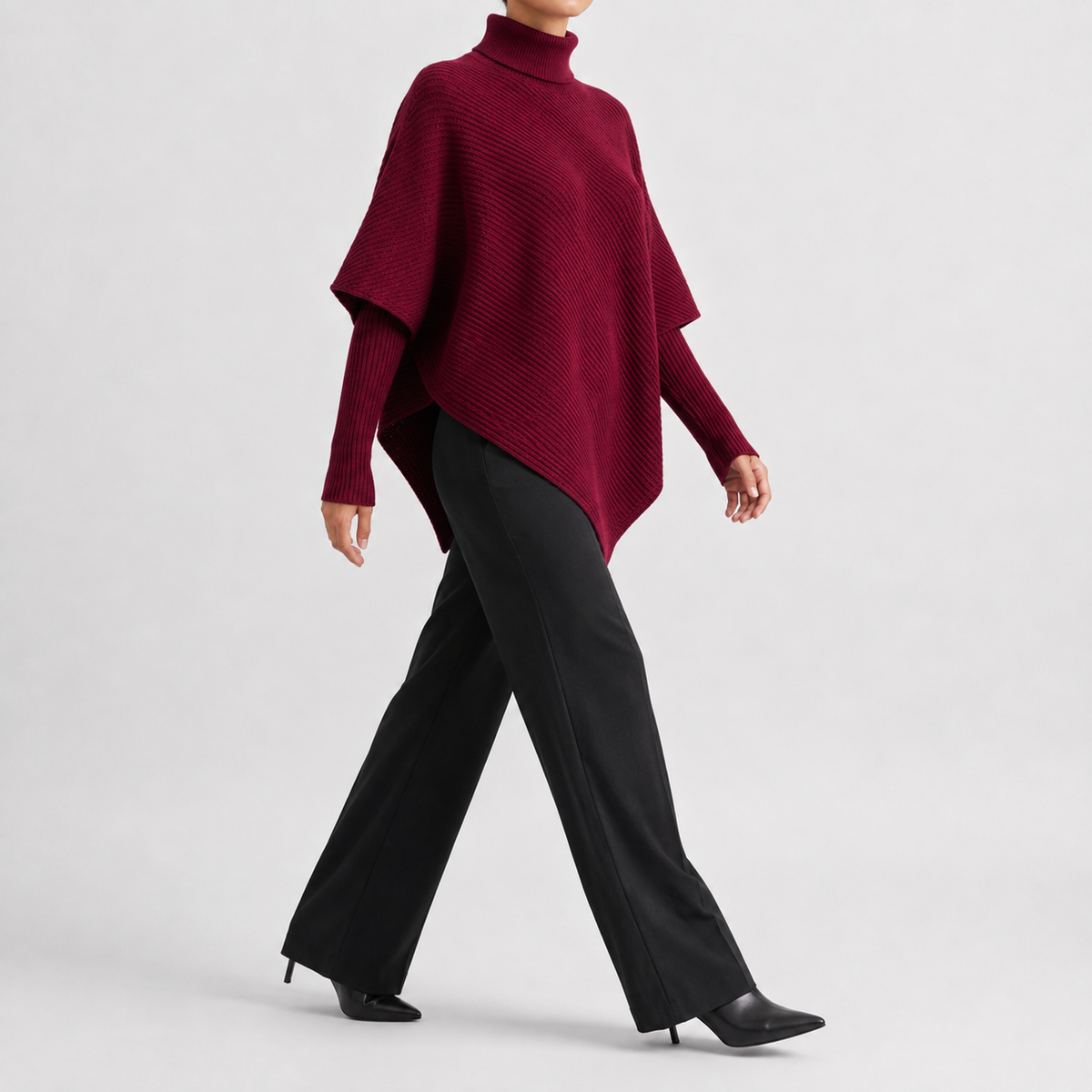 Women’s Asymmetric Jumper – Elegant Knitted Long Sleeve Pullover with Draped Hem