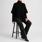 Women’s Asymmetric Jumper – Elegant Knitted Long Sleeve Pullover with Draped Hem