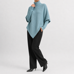 Women’s Asymmetric Jumper – Elegant Knitted Long Sleeve Pullover with Draped Hem