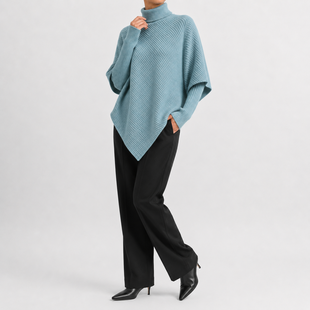 Women’s Asymmetric Jumper – Elegant Knitted Long Sleeve Pullover with Draped Hem