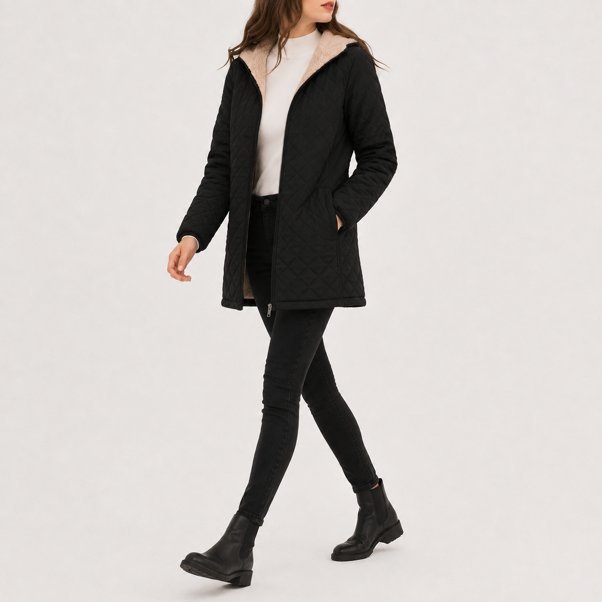 Women’s Quilted Jacket – Diamond Quilted Lightweight Padded Coat