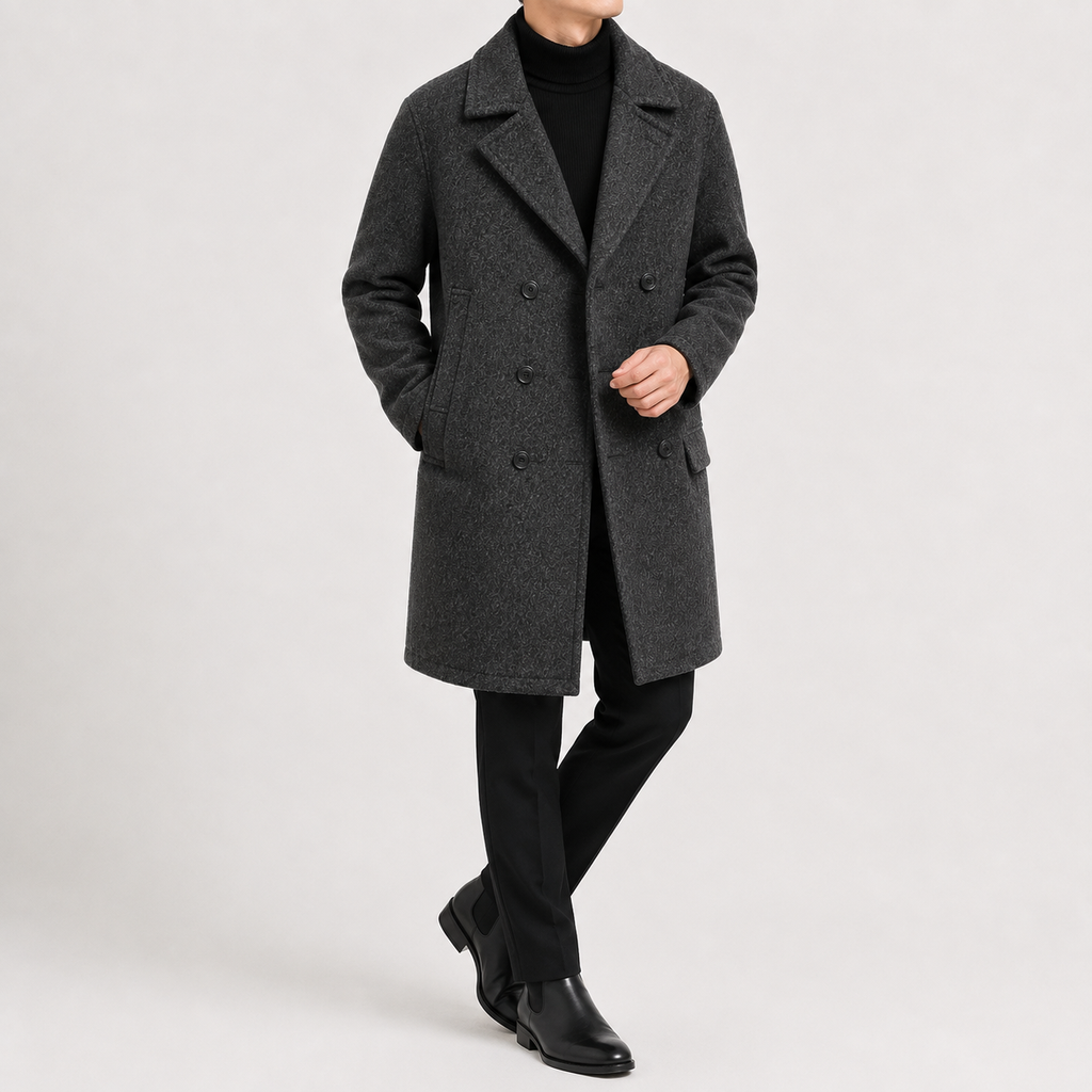 Men’s Trench Coat – Classic Double Breasted Wool-Style Long Coat