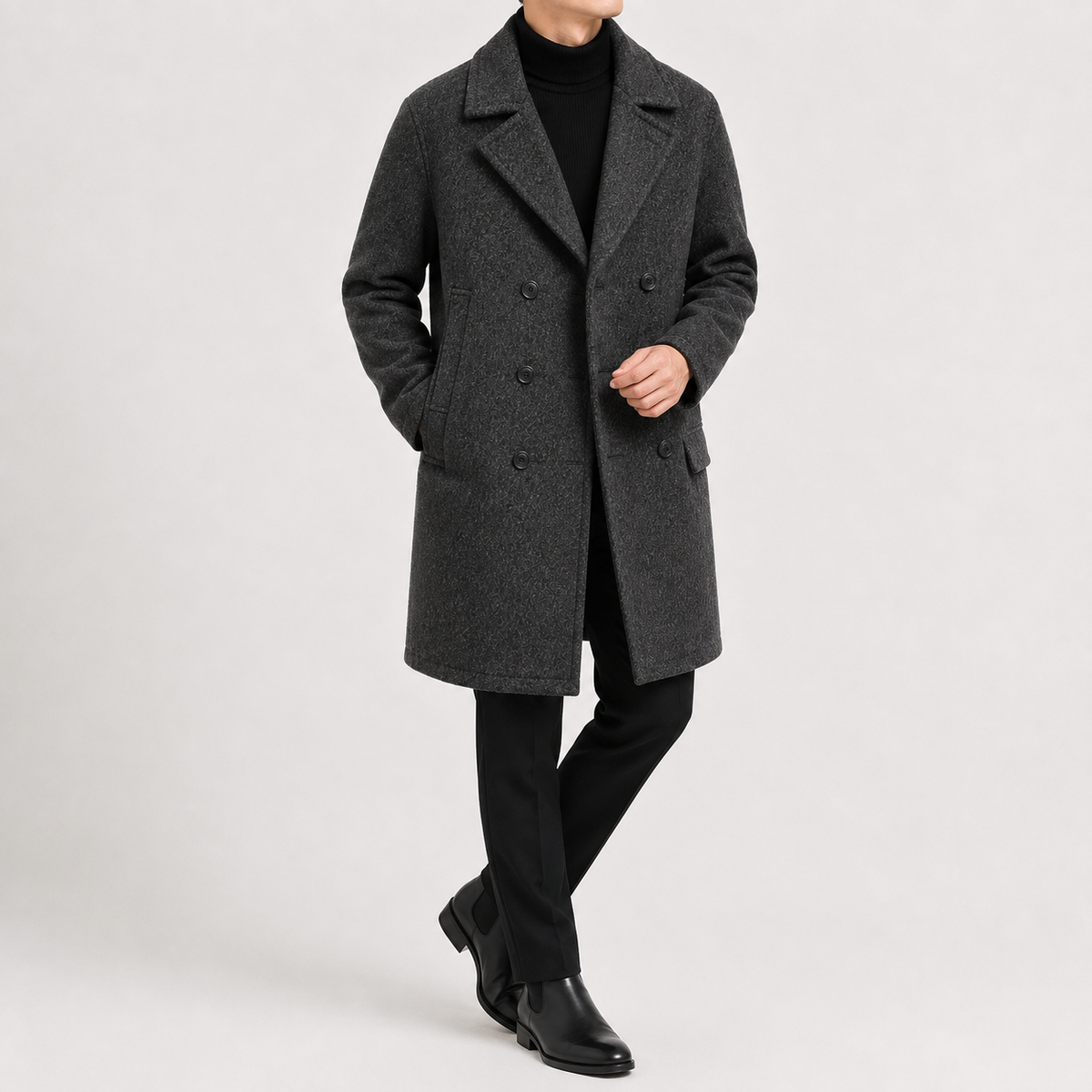 Men’s Trench Coat – Classic Double Breasted Wool-Style Long Coat