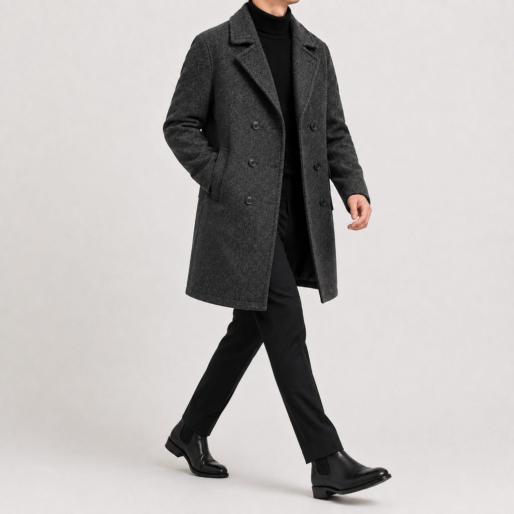 Men’s Trench Coat – Classic Double Breasted Wool-Style Long Coat