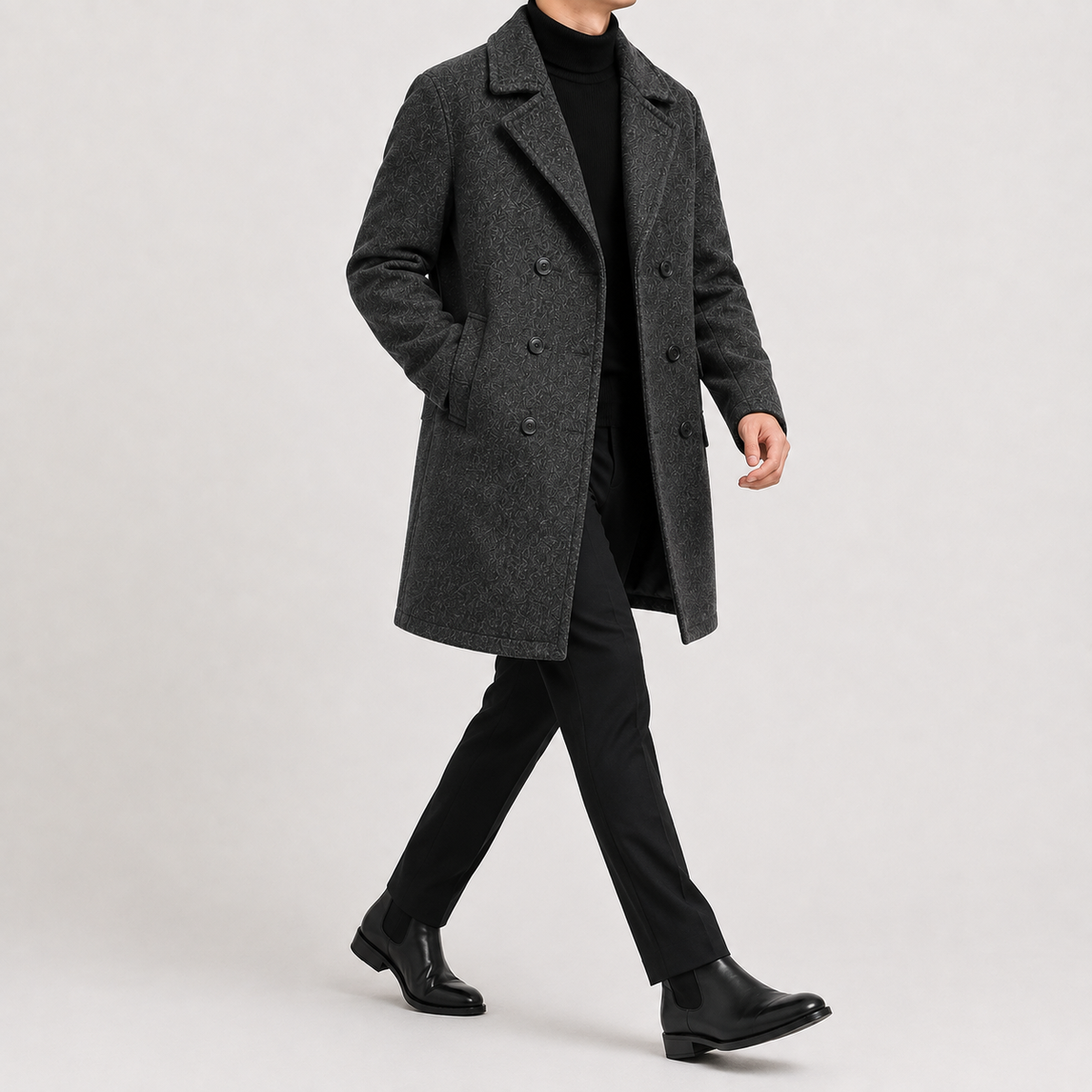 Men’s Trench Coat – Classic Double Breasted Wool-Style Long Coat