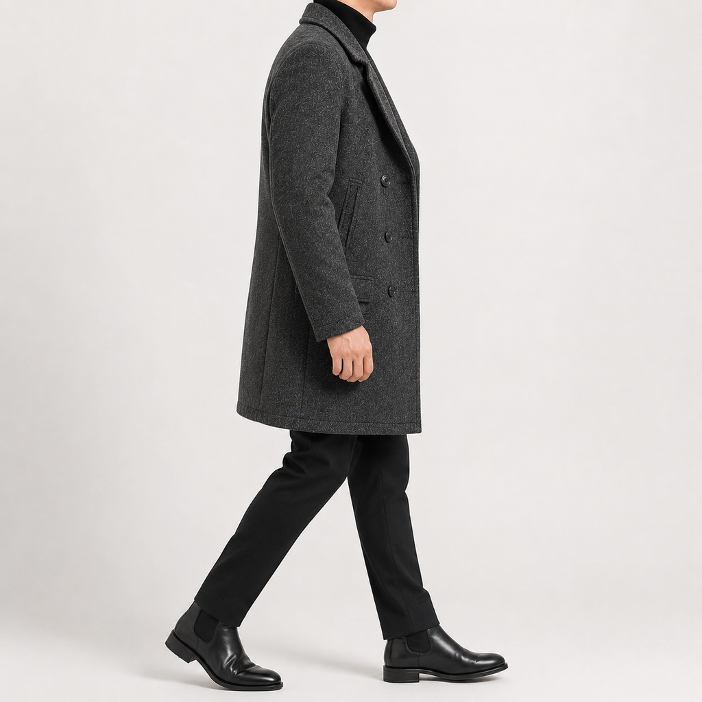 Men’s Trench Coat – Classic Double Breasted Wool-Style Long Coat