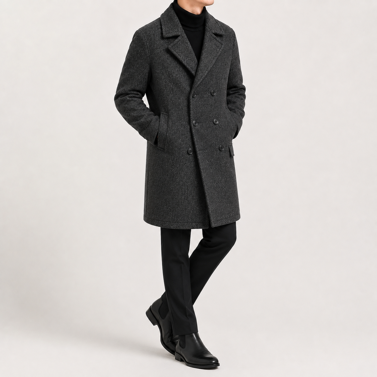 Men’s Trench Coat – Classic Double Breasted Wool-Style Long Coat