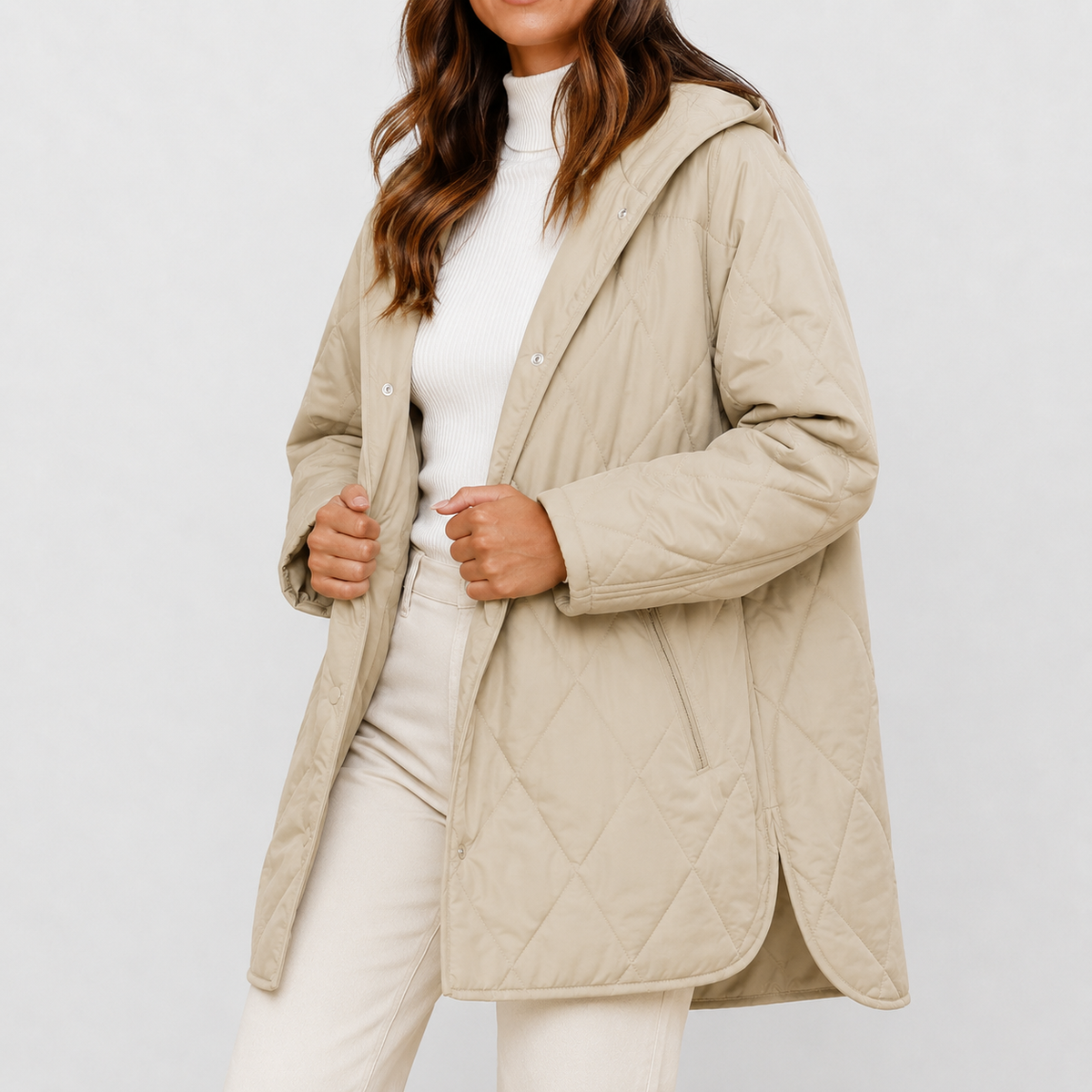 Women’s Quilted Jacket – Lightweight Diamond Quilted Hooded Coat