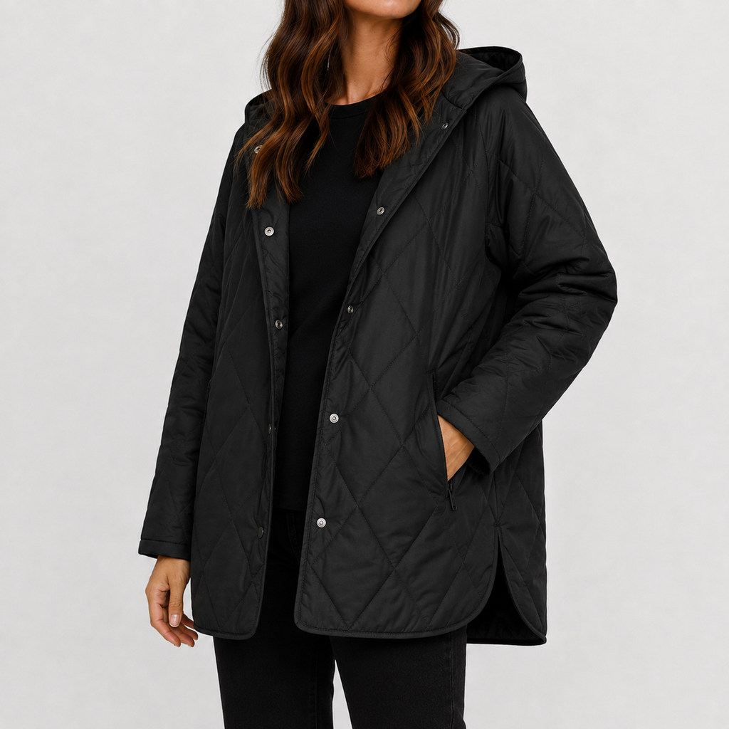 Women’s Quilted Jacket – Lightweight Diamond Quilted Hooded Coat