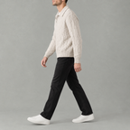 Men’s Cable Knit Jumper – Quarter Zip Loose Fit Ribbed Collared Jumper