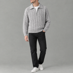 Men’s Cable Knit Jumper – Quarter Zip Loose Fit Ribbed Collared Jumper