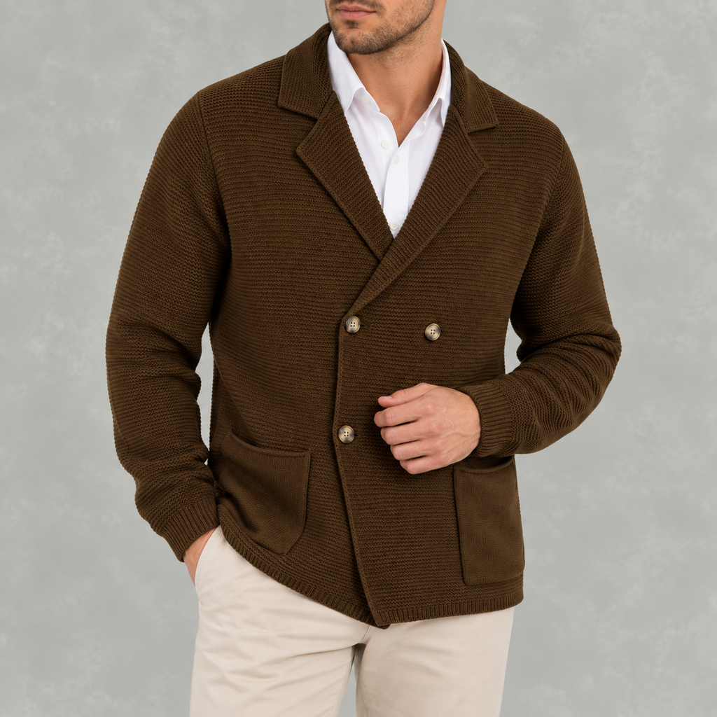 Men’s Cardigan – Slim Fit Double Breasted Lapel Knit Jumper