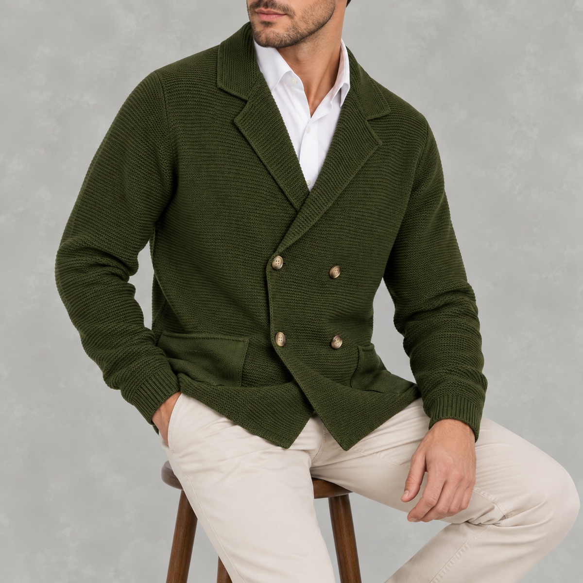 Men’s Cardigan – Slim Fit Double Breasted Lapel Knit Jumper