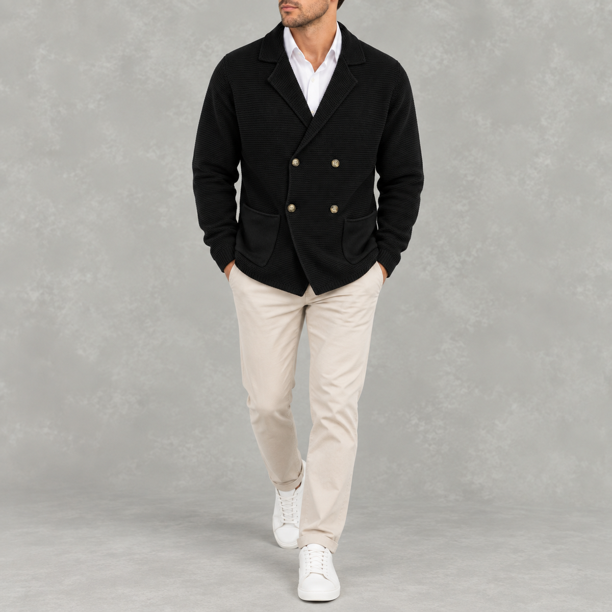 Men’s Cardigan – Slim Fit Double Breasted Lapel Knit Jumper