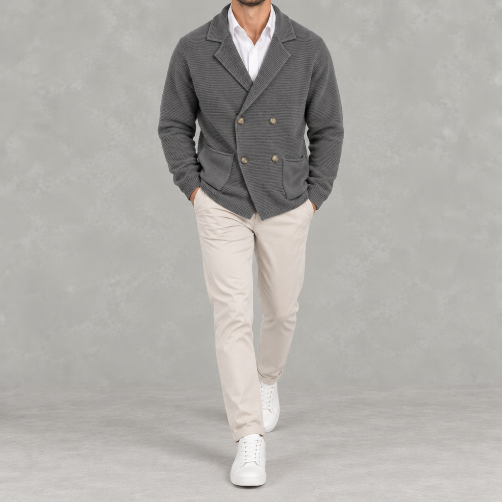 Men’s Cardigan – Slim Fit Double Breasted Lapel Knit Jumper