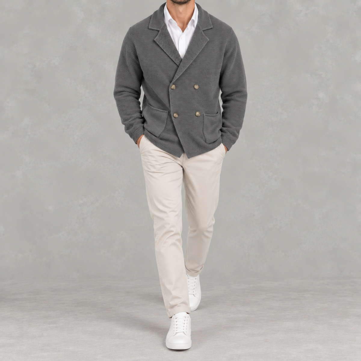 Men’s Cardigan – Slim Fit Double Breasted Lapel Knit Jumper