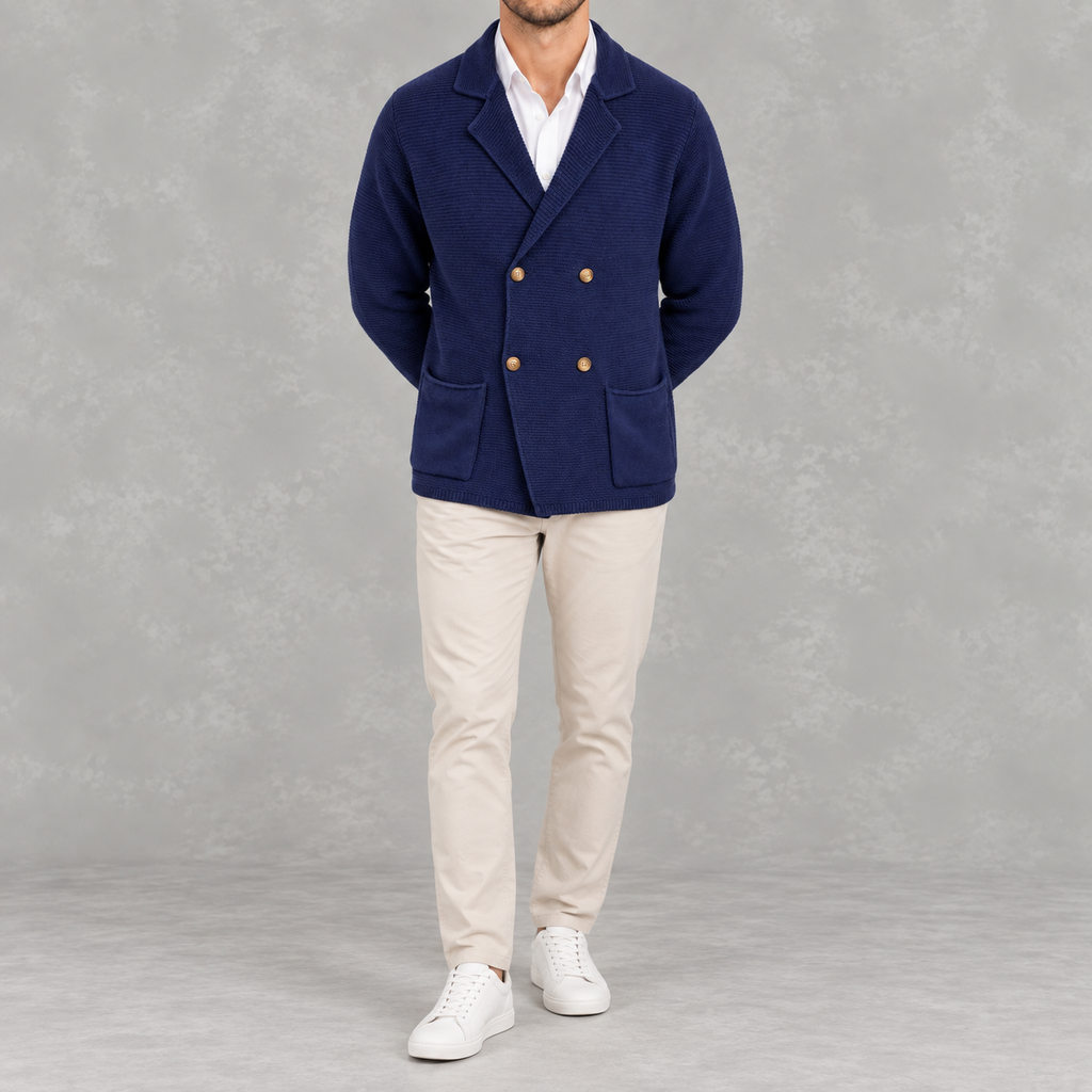 Men’s Cardigan – Slim Fit Double Breasted Lapel Knit Jumper