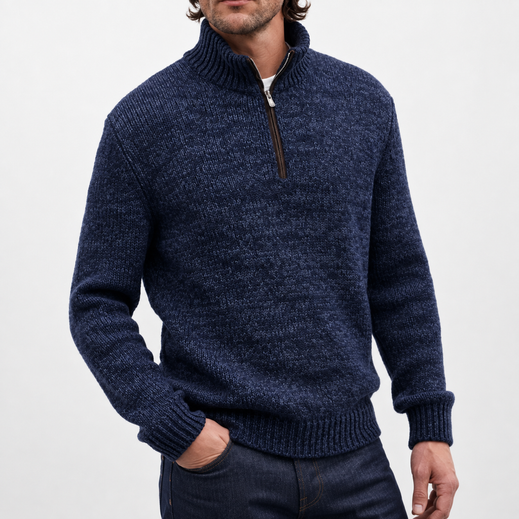 Men’s Quarter Zip Jumper – Long Sleeve Lapel Collar Casual Pullover