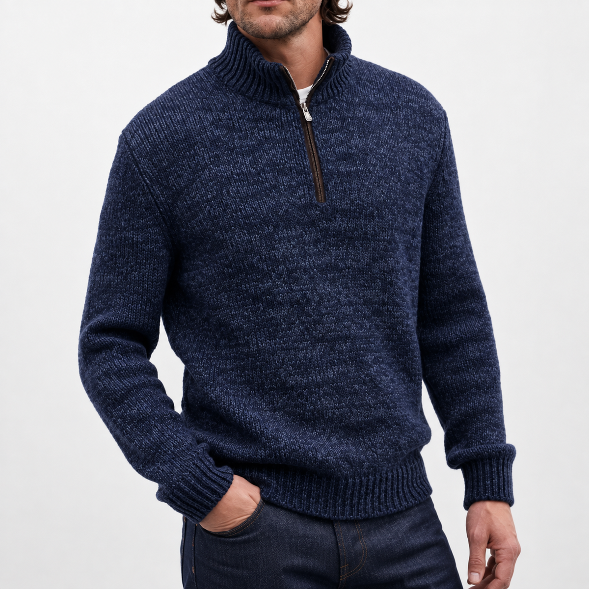 Men’s Quarter Zip Jumper – Long Sleeve Lapel Collar Casual Pullover