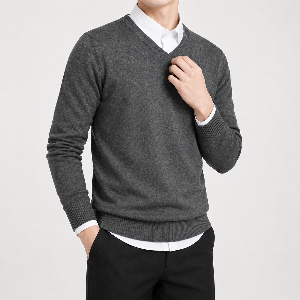 Men’s V Neck Jumper – Classic Knitted Long Sleeve Pullover