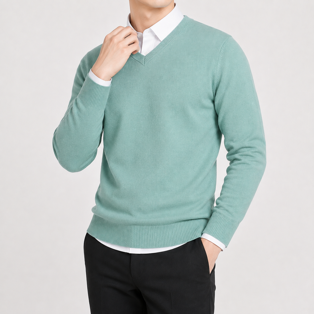 Men’s V Neck Jumper – Classic Knitted Long Sleeve Pullover